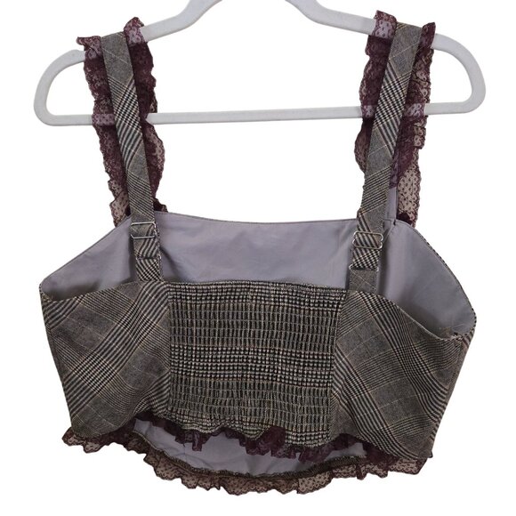 Dolls Kill West Of Melrose Brown Plaid Pleated Mini Skirt Set Size L/XL - Picture 4 of 9